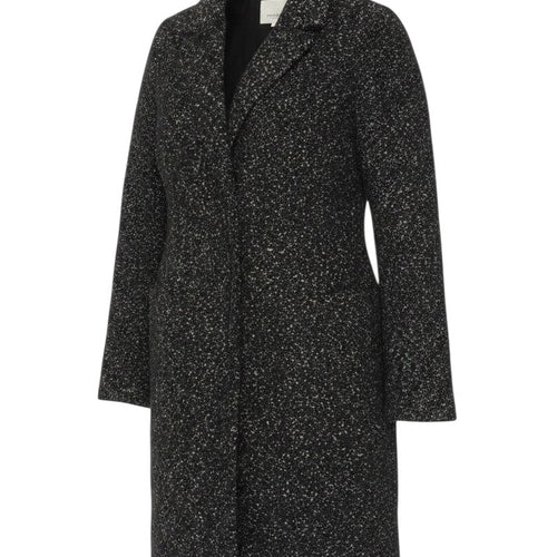 Prewornwholesale Great Plains black tweed mid-length overcoat with lapel collar and single-breasted button closure.