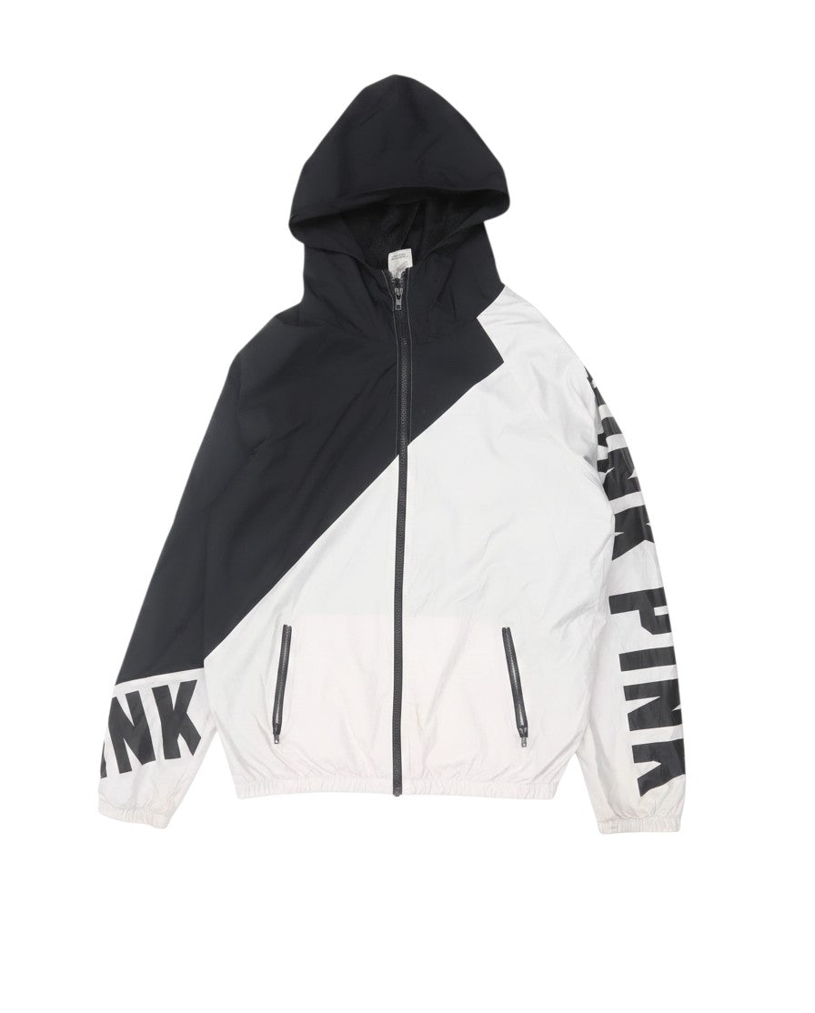 Victoria's Secret PINK Women's XS Black White Hooded Windbreaker Jacket
