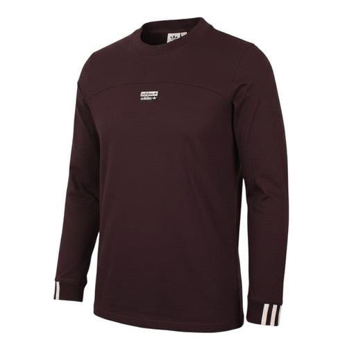 Prewornwholesale Adidas brown long sleeve cotton crew neck active top with chest logo and striped cuffs