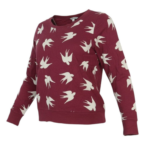 Prewornwholesale Marks and Spencer burgundy cotton sweatshirt with white bird print, crew neck, and ribbed cuffs.