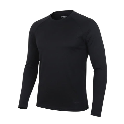 Prewornwholesale Campri women's black long sleeve athletic top with a crew neck, made from moisture-wicking fabric.
