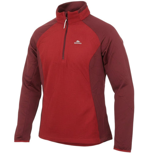 Prewornwholesale DECATHLON womens red colourblock polyester pullover with a mock neck and quarter zip closure