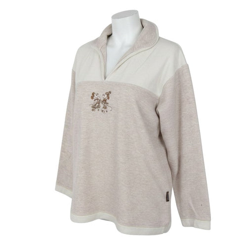 Prewornwholesale Disneyland Paris beige and cream cotton pullover sweatshirt with Mickey and Minnie embroidery