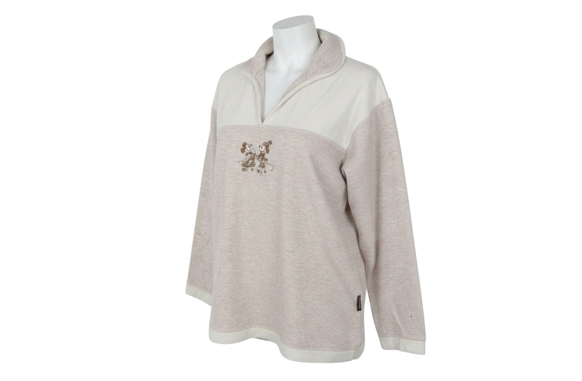 Prewornwholesale Disneyland Paris beige and cream cotton pullover sweatshirt with Mickey and Minnie embroidery