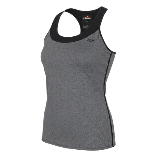 Prewornwholesale ellesse grey polyester racerback tank top with black trim and logo detail