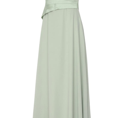 Prewornwholesale celadon green strapless A-line chiffon formal gown with a sweetheart neckline and pleated waist.