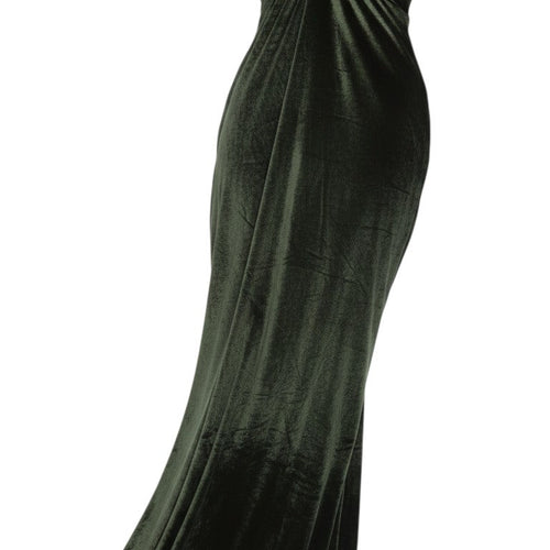 Prewornwholesale ASOS DESIGN deep green velvet strapless mermaid evening dress with ruched bodice detail