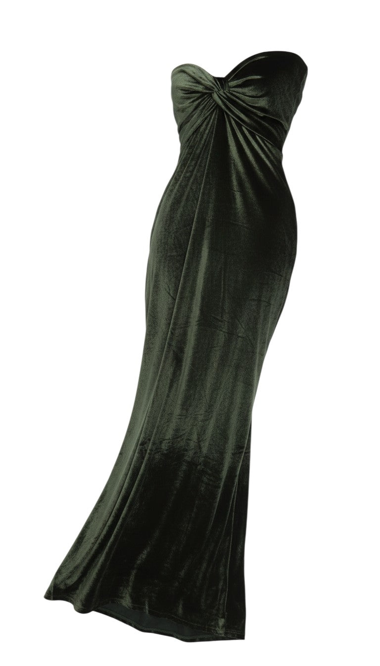 Prewornwholesale ASOS DESIGN deep green velvet strapless mermaid evening dress with ruched bodice detail