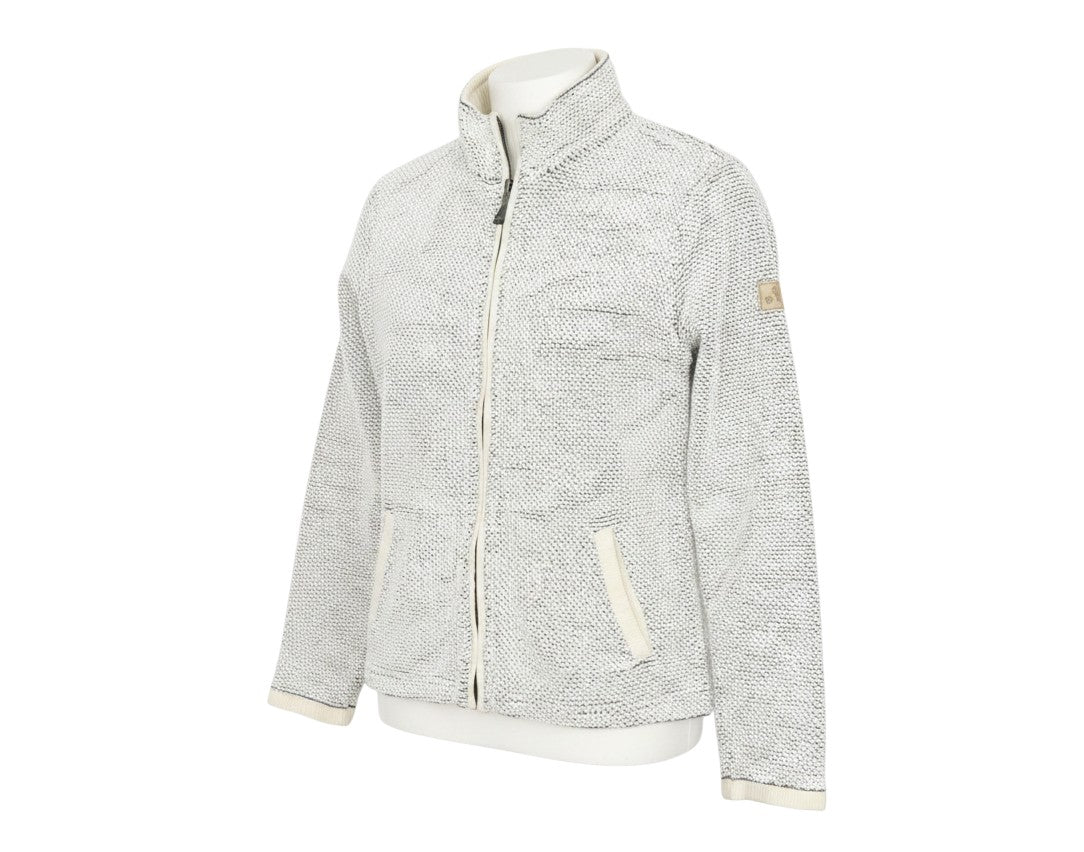 Prewornwholesale grey cotton blend full zip jacket with ribbed collar and side pockets on a mannequin
