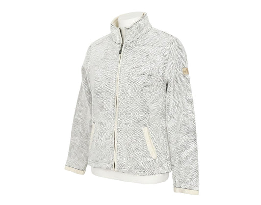 Prewornwholesale grey cotton blend full zip jacket with ribbed collar and side pockets on a mannequin
