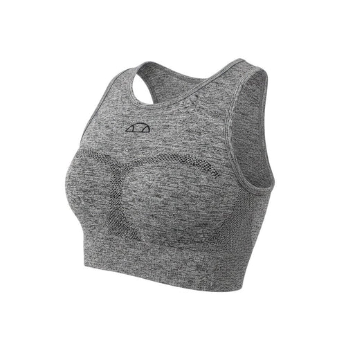 Prewornwholesale grey ellesse cropped tank top with round neck and textured knit detailing