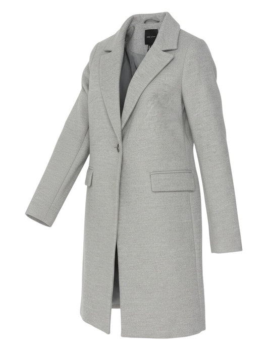 Prewornwholesale New Look grey single-breasted long overcoat with notched collar and front flap pockets