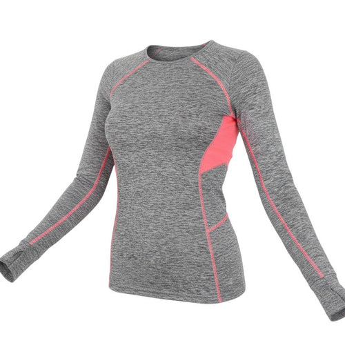 Prewornwholesale St. Bernard grey marl long sleeve activewear top with pink contrast panels and thumbhole cuffs