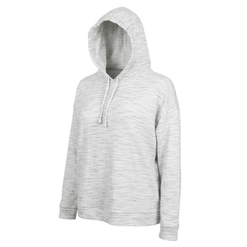 Prewornwholesale grey marl pullover hoodie with drawstring hood and front pouch pockets in soft jersey fabric