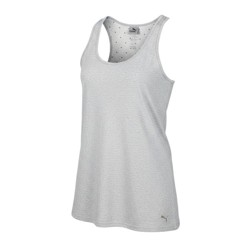 Prewornwholesale grey Puma women's cotton tank top with a scoop neckline and racerback design for activewear.