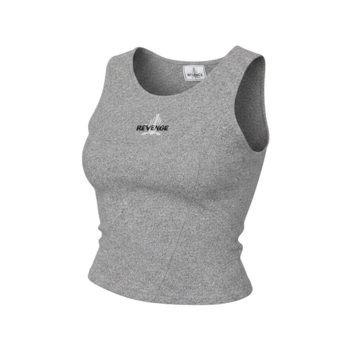 Prewornwholesale grey Revenge sleeveless tank top with crew neck and logo detail in a breathable cotton blend fabric