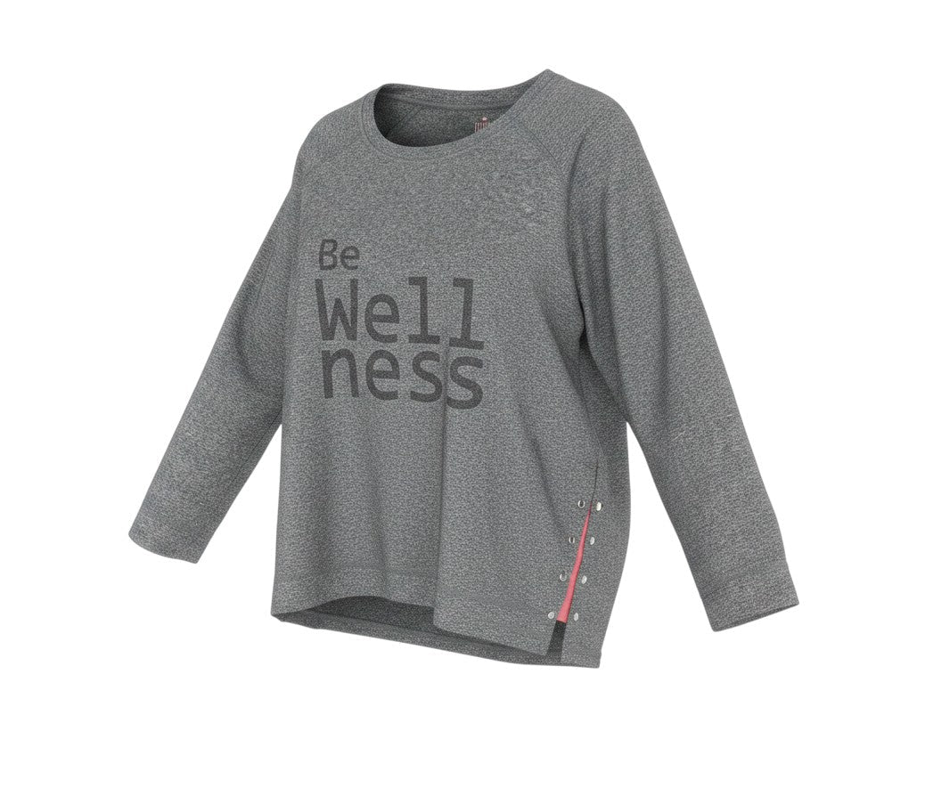 Front view of Java Wellness women’s grey polyester pullover casual, size S, round neck pullover - be wellness