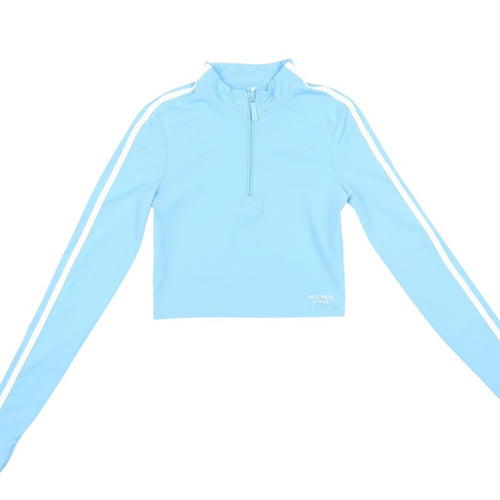Prewornwholesale Jack Wills sky blue cropped long sleeve active top with a 1/4 zip and white side stripe detailing.