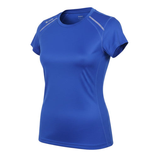 Prewornwholesale Jako women's blue active t-shirt with crew neck and short sleeves in breathable polyester fabric