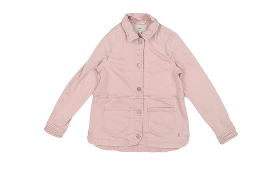 Prewornwholesale Joules women's soft pink cotton mid-length casual jacket with button front and patch pockets