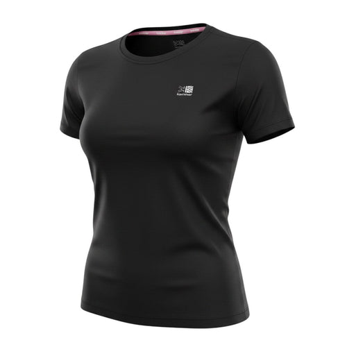 Prewornwholesale Karrimor women's black short sleeve running T-shirt with crew neck and moisture-wicking fabric.