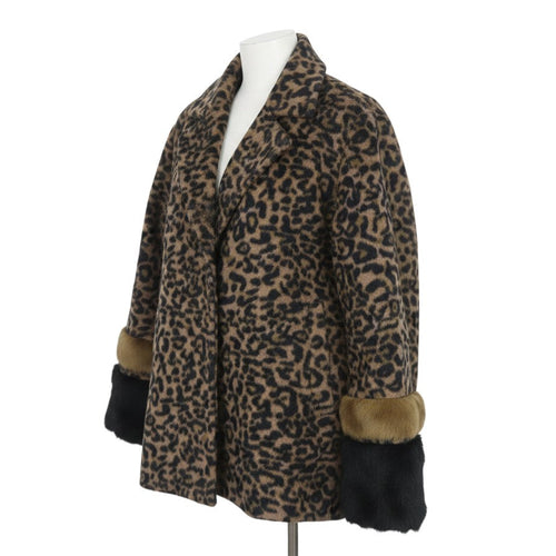 Second Female Women Brown Leopard Print Wool Blend Fur Trim Jacket M
