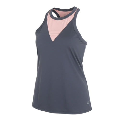 Prewornwholesale Marks and Spencer grey and pink racerback tank top with a V-shaped panel and scoop neckline.