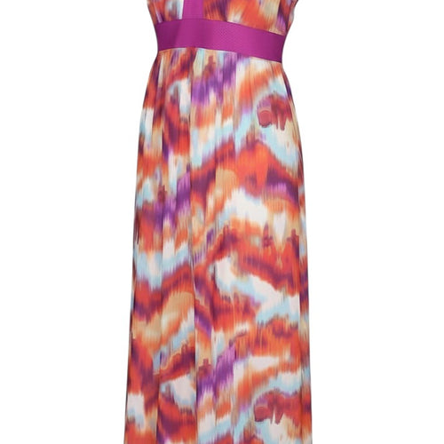 Prewornwholesale Et Vous multicoloured chiffon halter midi dress with a fuchsia waistband and painterly print