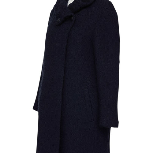 Prewornwholesale Phase Eight navy blue mid-length boucle overcoat with a high collar and single-breasted button closure.