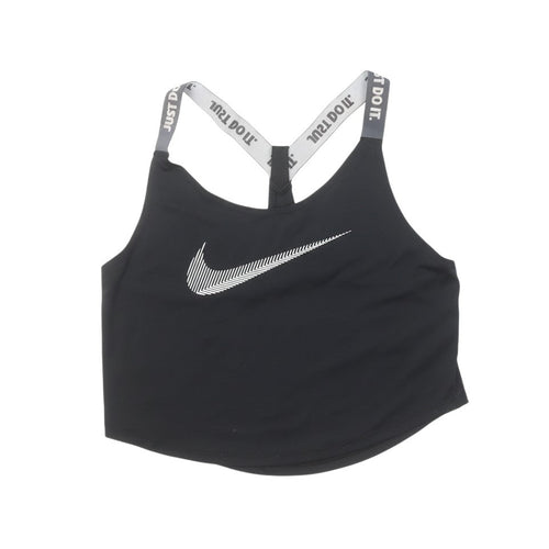 Prewornwholesale Nike black Dri-Fit racerback tank top with Just Do It branded straps and white swoosh logo