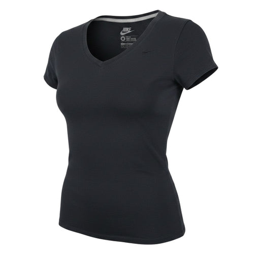 Nike Womens Black Slim Fit Cotton V-Neck T-Shirt Size M