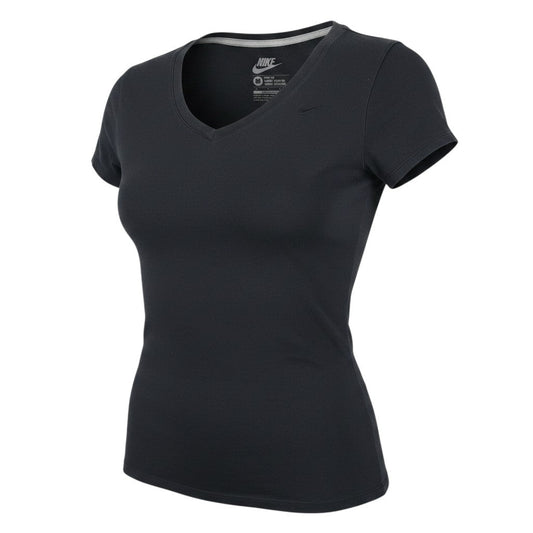 Nike Womens Black Slim Fit Cotton V-Neck T-Shirt Size M