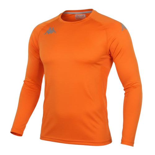 Prewornwholesale orange long sleeve slim fit activewear top with crew neck and reflective Kappa logo detailing.