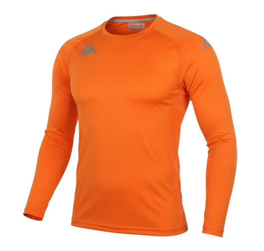 Prewornwholesale orange long sleeve slim fit activewear top with crew neck and reflective Kappa logo detailing.