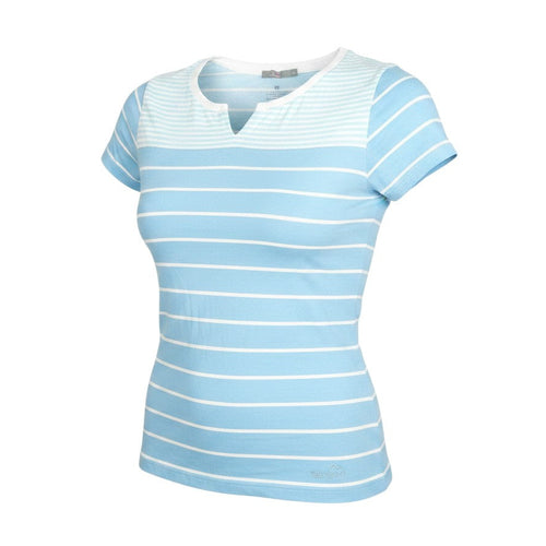 Prewornwholesale Peter Storm women's sky blue and white striped short sleeve V-neck cotton blend activewear T-shirt