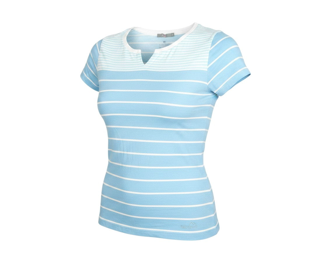 Prewornwholesale Peter Storm women's sky blue and white striped short sleeve V-neck cotton blend activewear T-shirt