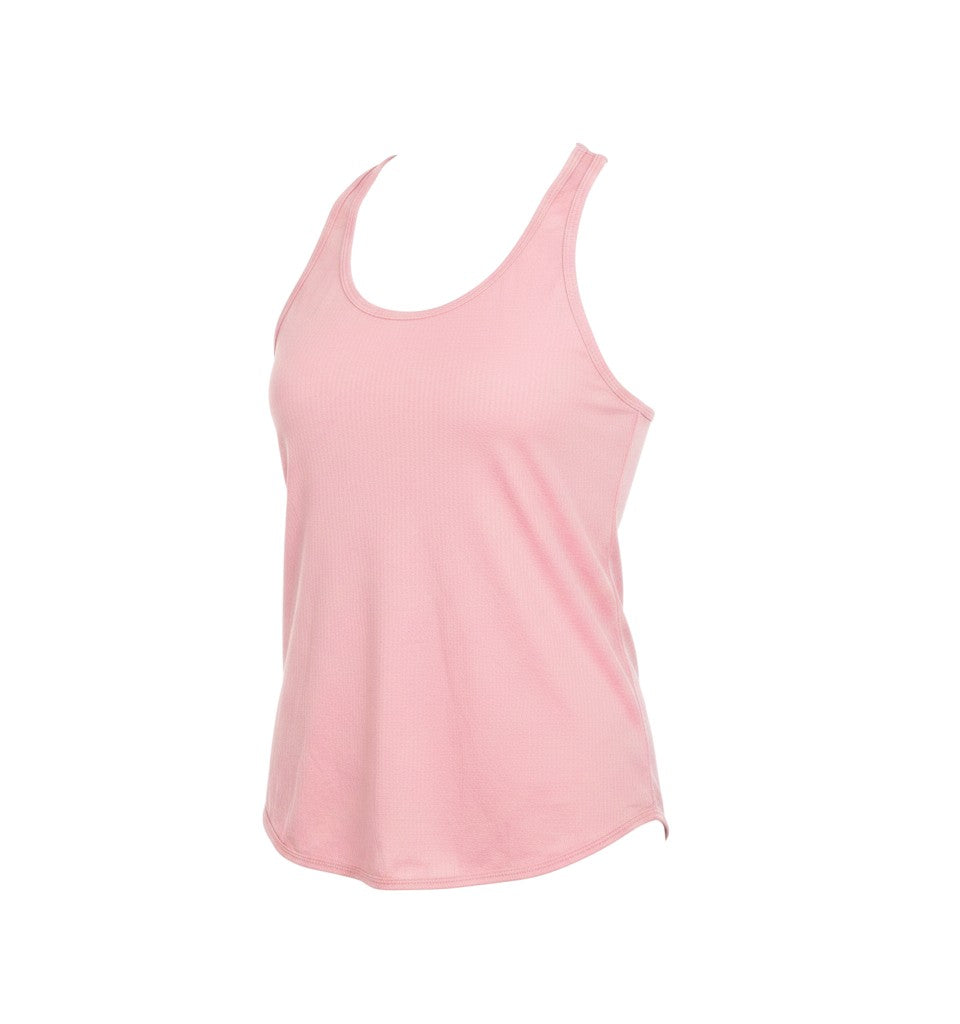 Front view of body women’s pink basic tank, size S