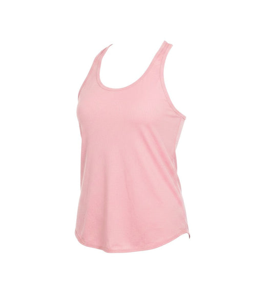 Front view of body women’s pink basic tank, size S