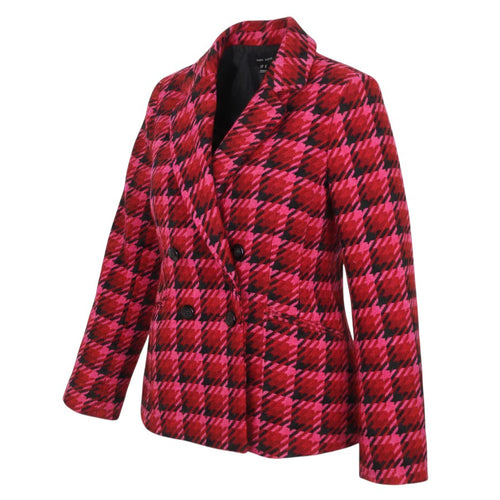 New Look Women Pink Check Wool Blend Pea Coat UK 10 Lined