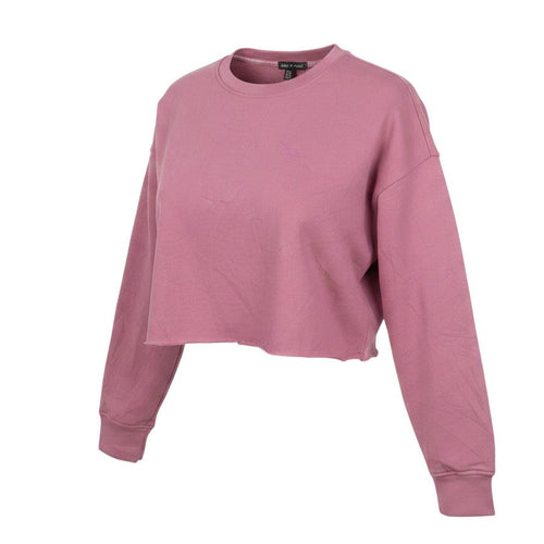 Prewornwholesale dusty pink cropped crew neck sweatshirt with long sleeves and a raw hem for a casual look