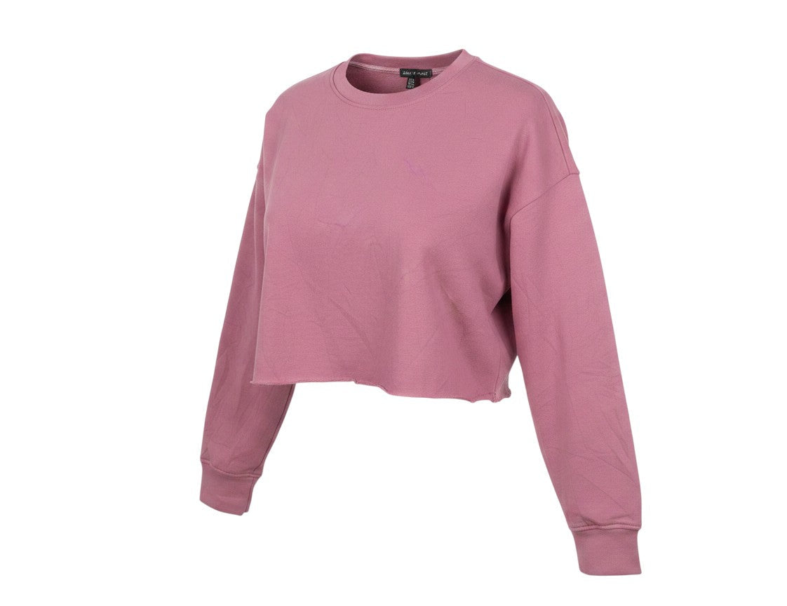 Prewornwholesale dusty pink cropped crew neck sweatshirt with long sleeves and a raw hem for a casual look