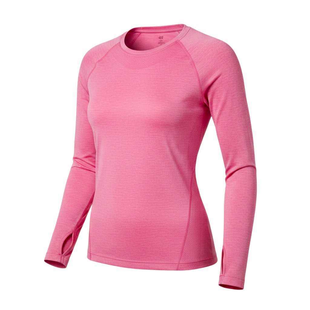 H&M Women Pink Long Sleeve Sport T-Shirt Size S Slim Fit Activewear
