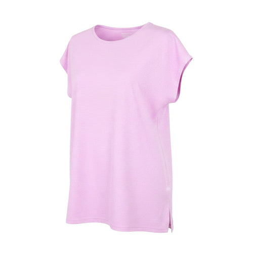 Prewornwholesale pink moisture-wicking performance sport t-shirt with a crew neck and relaxed fit for activewear.