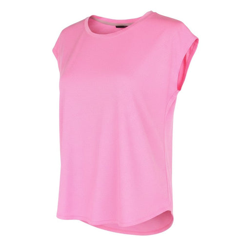 Prewornwholesale Gina Tricot pink polyester basic t-shirt with a boat neck and short cap sleeves