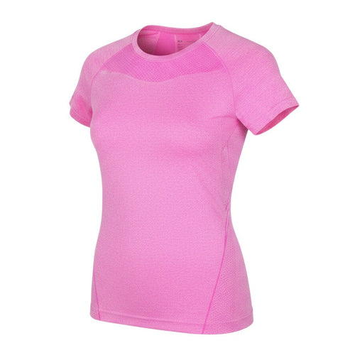 Prewornwholesale pink slim fit active T-shirt with short sleeves and crew neck in moisture-wicking performance fabric.