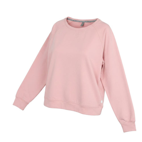 Prewornwholesale Puma women's pink crew neck pullover top with long raglan sleeves in a soft polyester blend