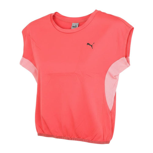 Prewornwholesale Puma women's red activewear top with cap sleeves and mesh side panels for breathable workout comfort.