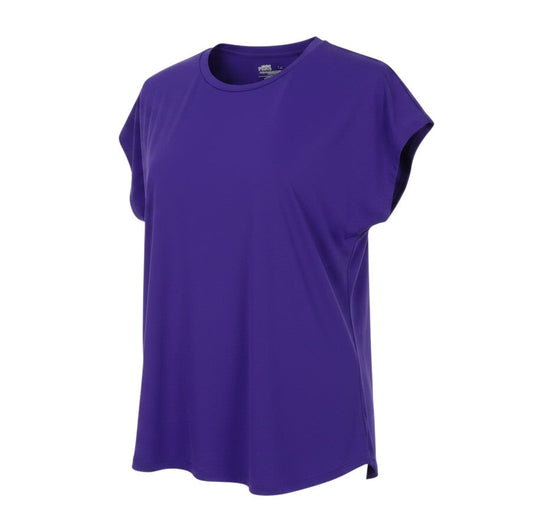 Prewornwholesale purple Dunnes Stores lightweight activewear T-shirt with a crew neck and short sleeves.