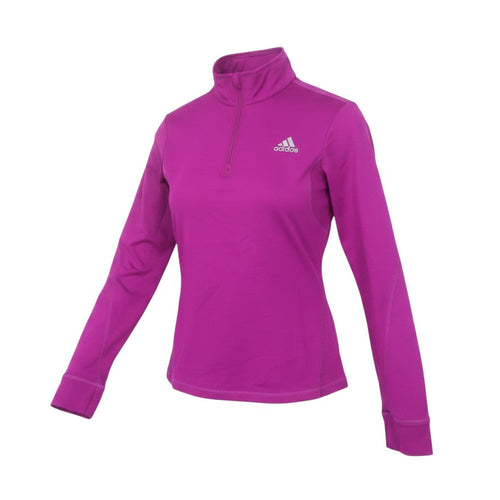 Prewornwholesale purple adidas long sleeve 1/4 zip running top with mock neck and thumbhole cuffs