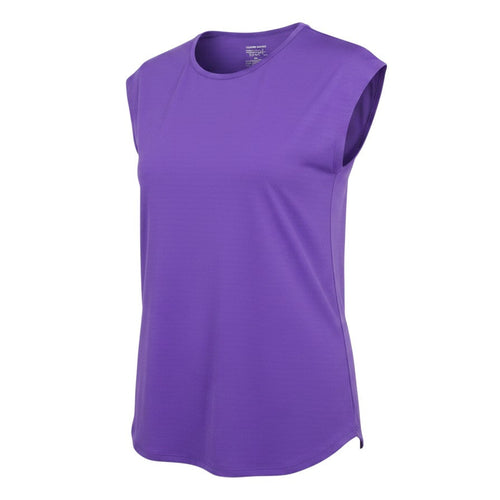 Prewornwholesale purple performance sport t-shirt with a crew neck and cap sleeves in a breathable moisture-wicking fabric